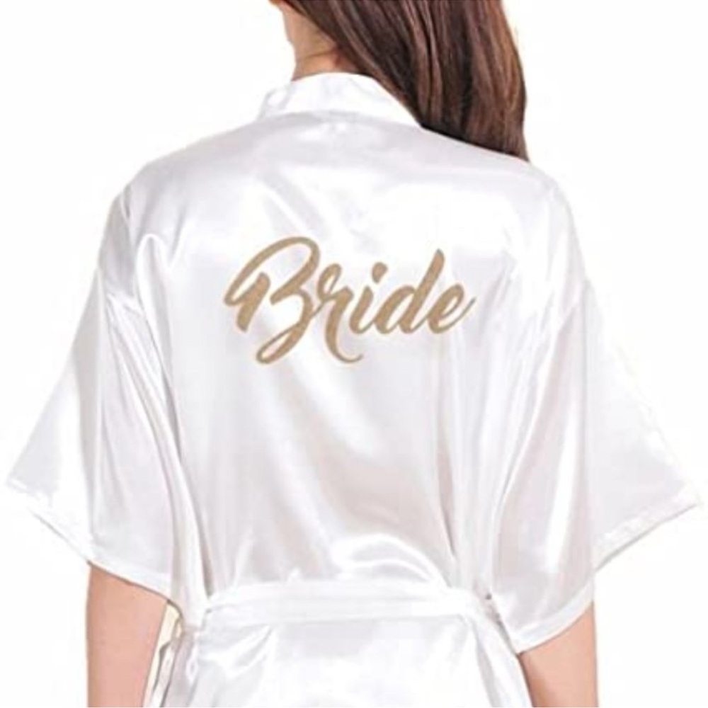 Bridal Robe White with Gold “Bride” o/s NWOT